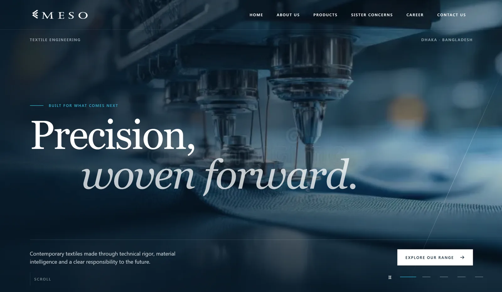Meso Textiles — Precision, Woven Forward interface preview